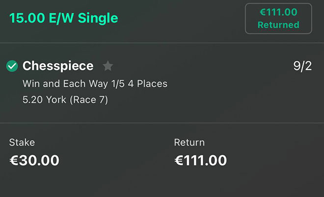 Horse racing bet slip winner