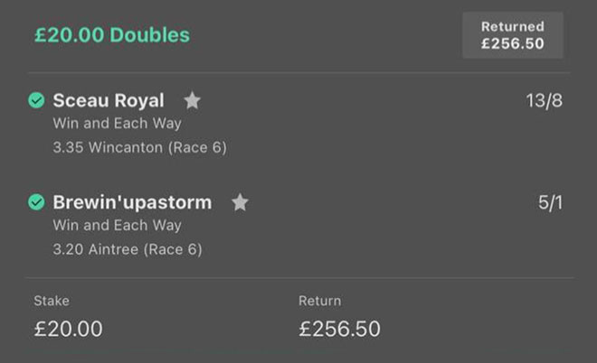 Horse Racing Aintree betslip winner