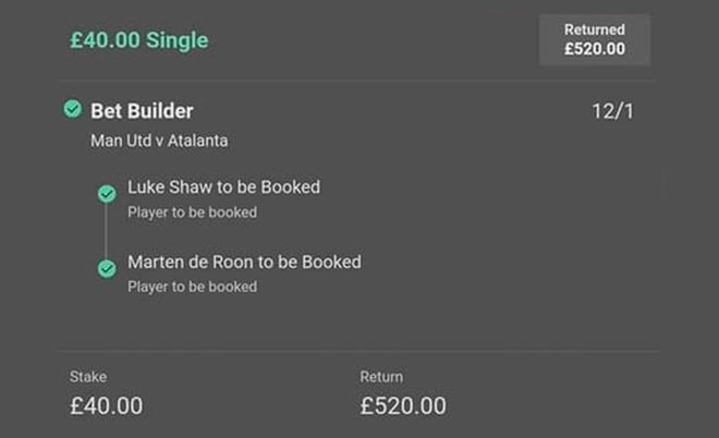 Football Man united betslip winner