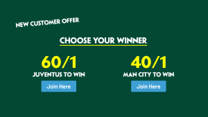 Paddy Power Sign Up Offer: Bet £1 and Get 60/1 on Juventus or 40/1 on Man City!