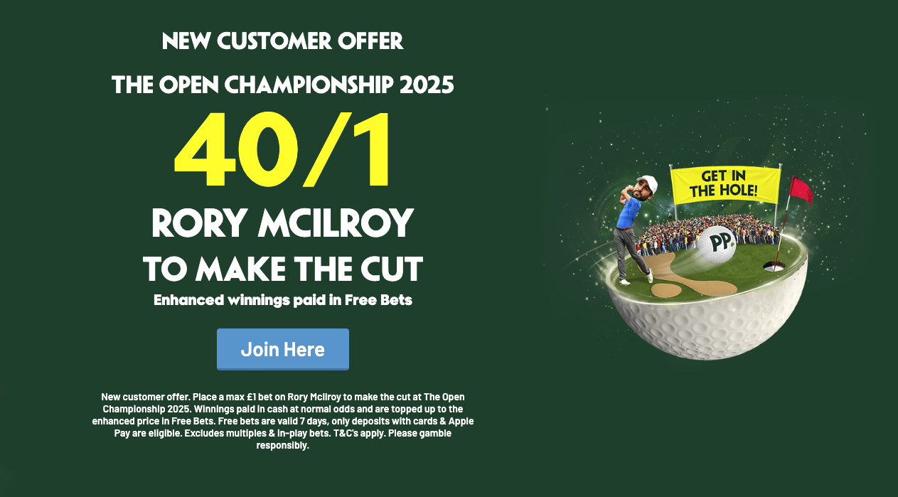 Paddy Power Sign-Up Offer: Get 40/1 on Rory McIlroy to Make the Cut at The Open Championship