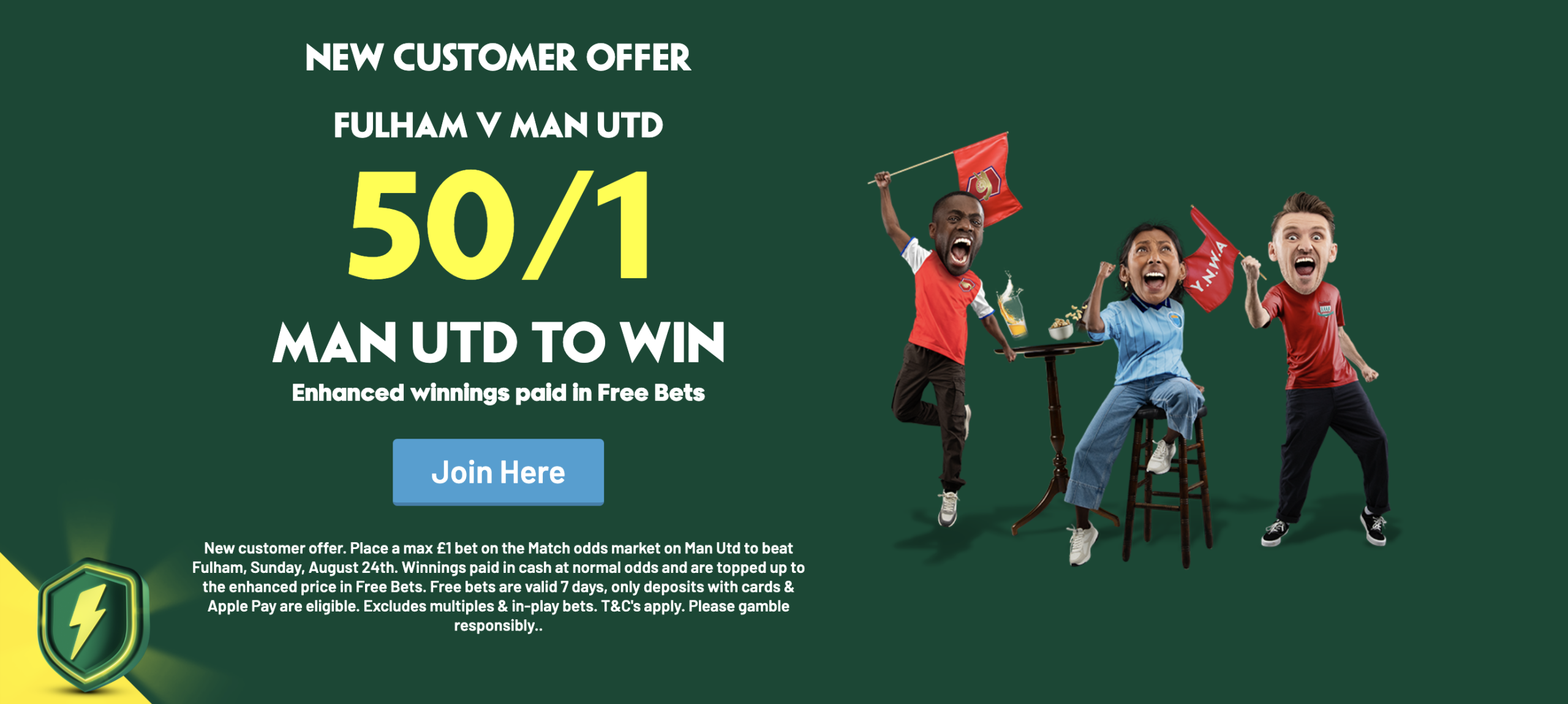 FULHAM V MAN UTD 50/1 MAN UTD TO WIN