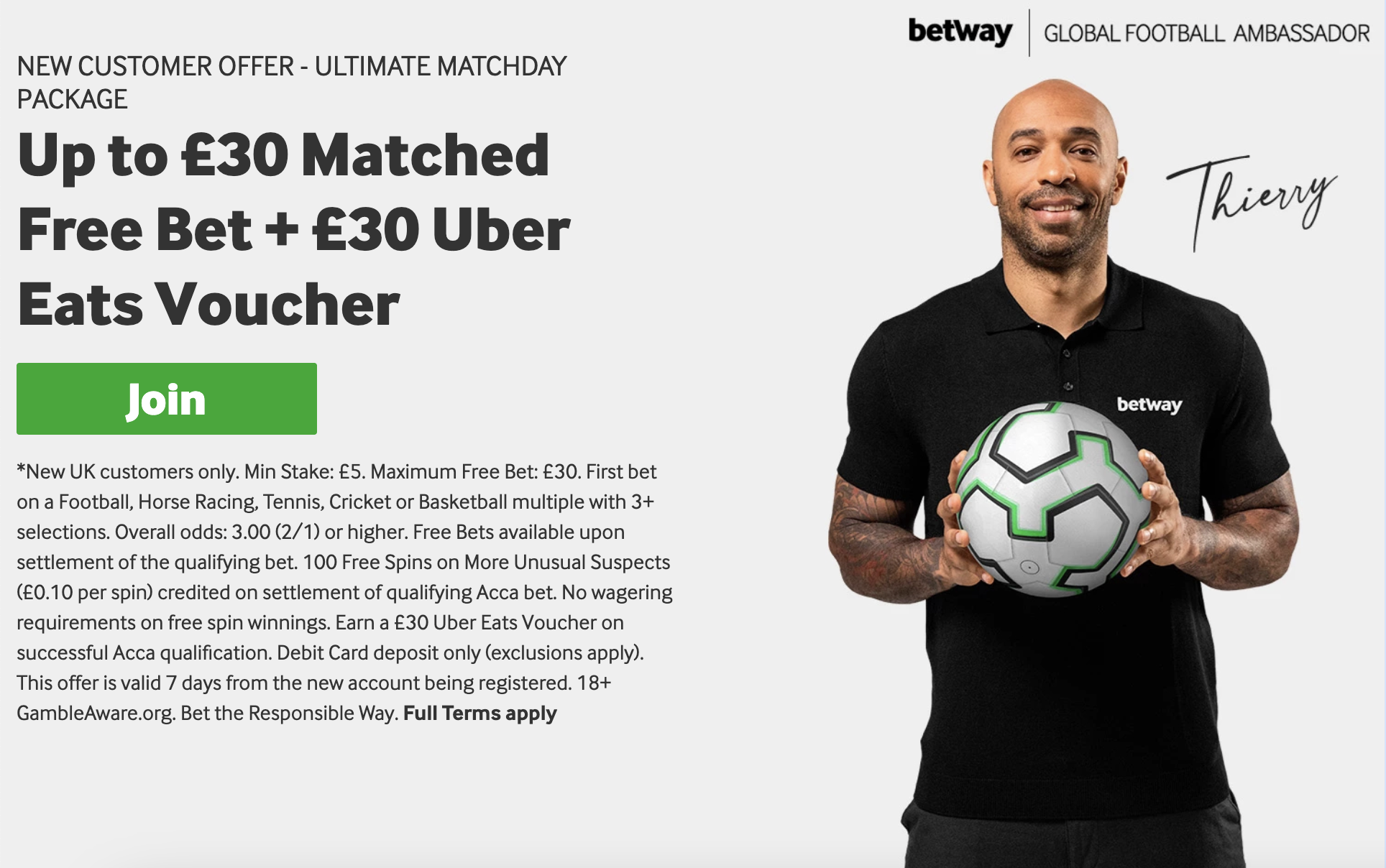 betway sign up offer Up to £30 Matched Free Bet + £30 Uber Eats Voucher 