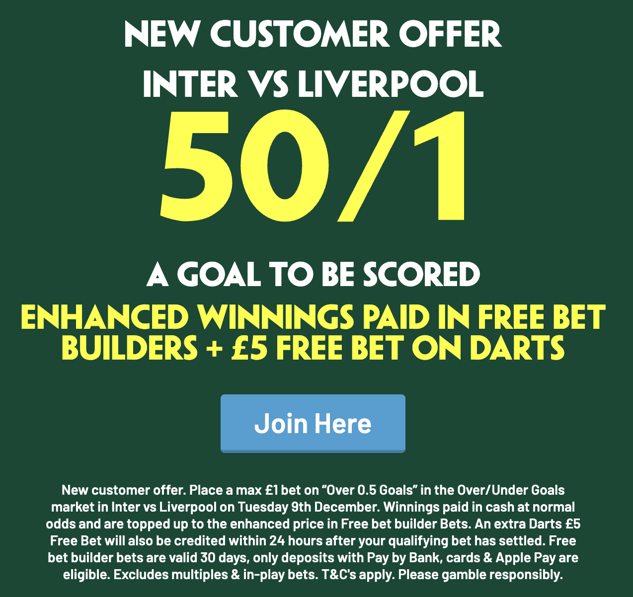 Paddy Power: Inter v Liverpool 50/1 a goal to be scored