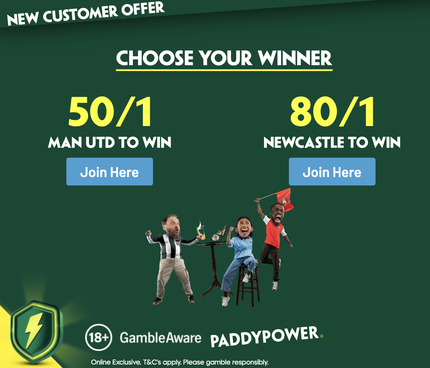 PaddyPower: Man United 50/1 - Newcastle 80/1 to win