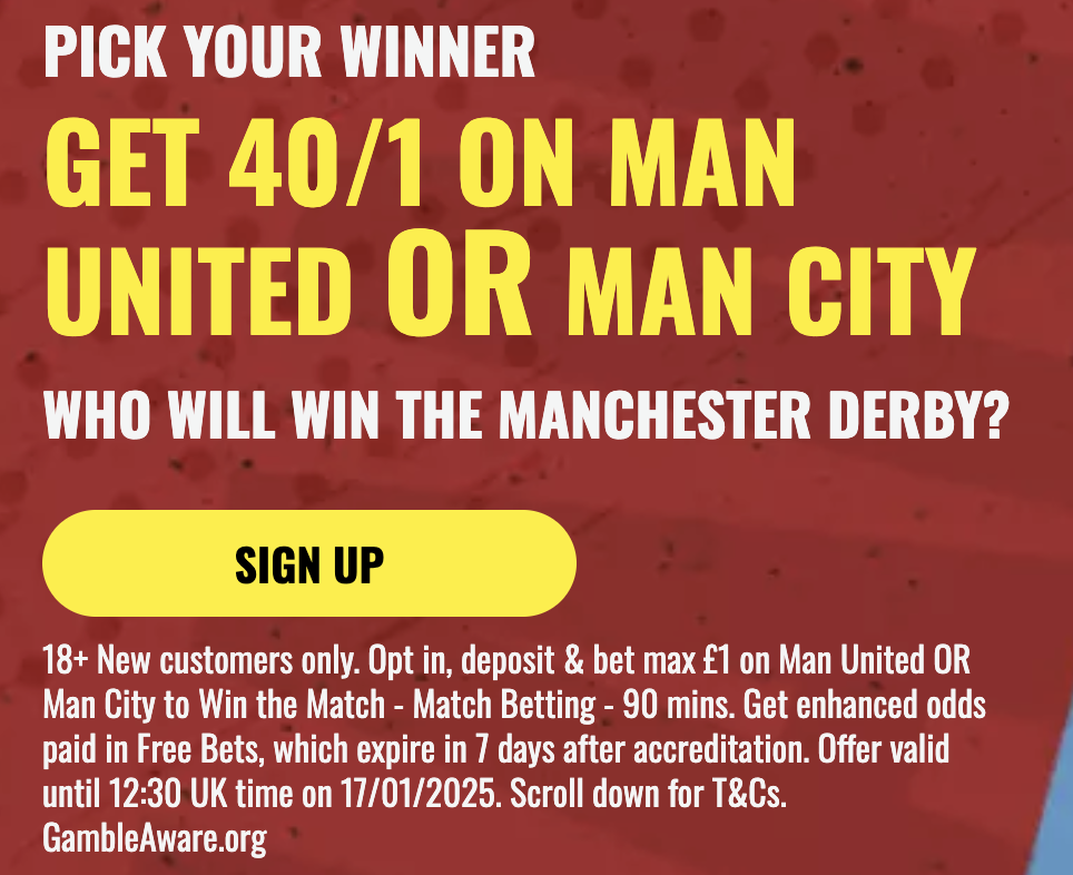 GET 40/1 ON MAN UNITED OR MAN CITY
