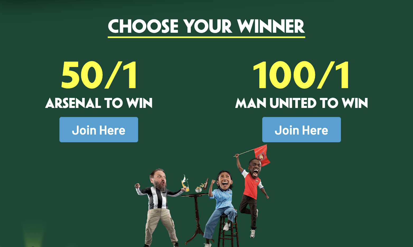 Arsenal 50/1 or United 100/1
