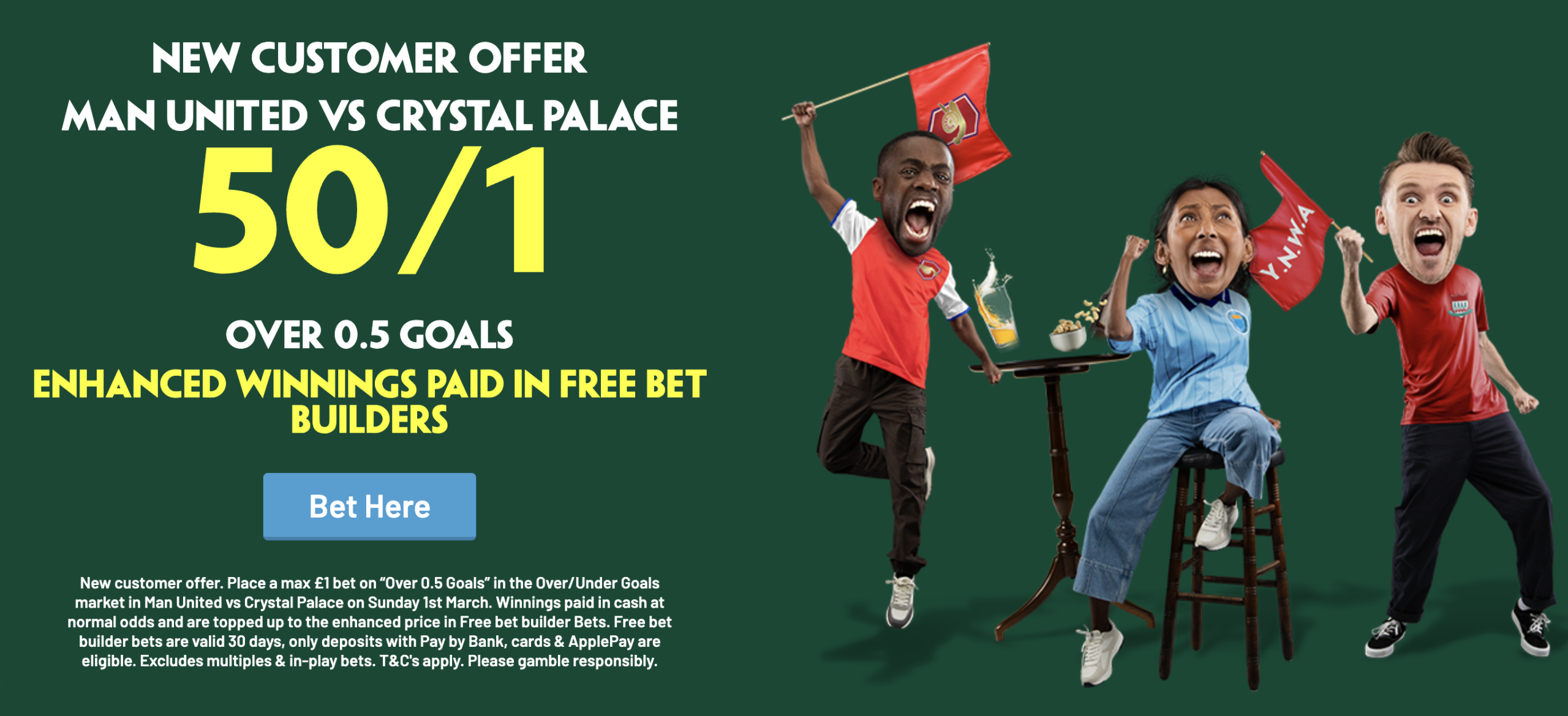  MAN UNITED VS CRYSTAL PALACE 50/1 OVER 0.5 GOALS