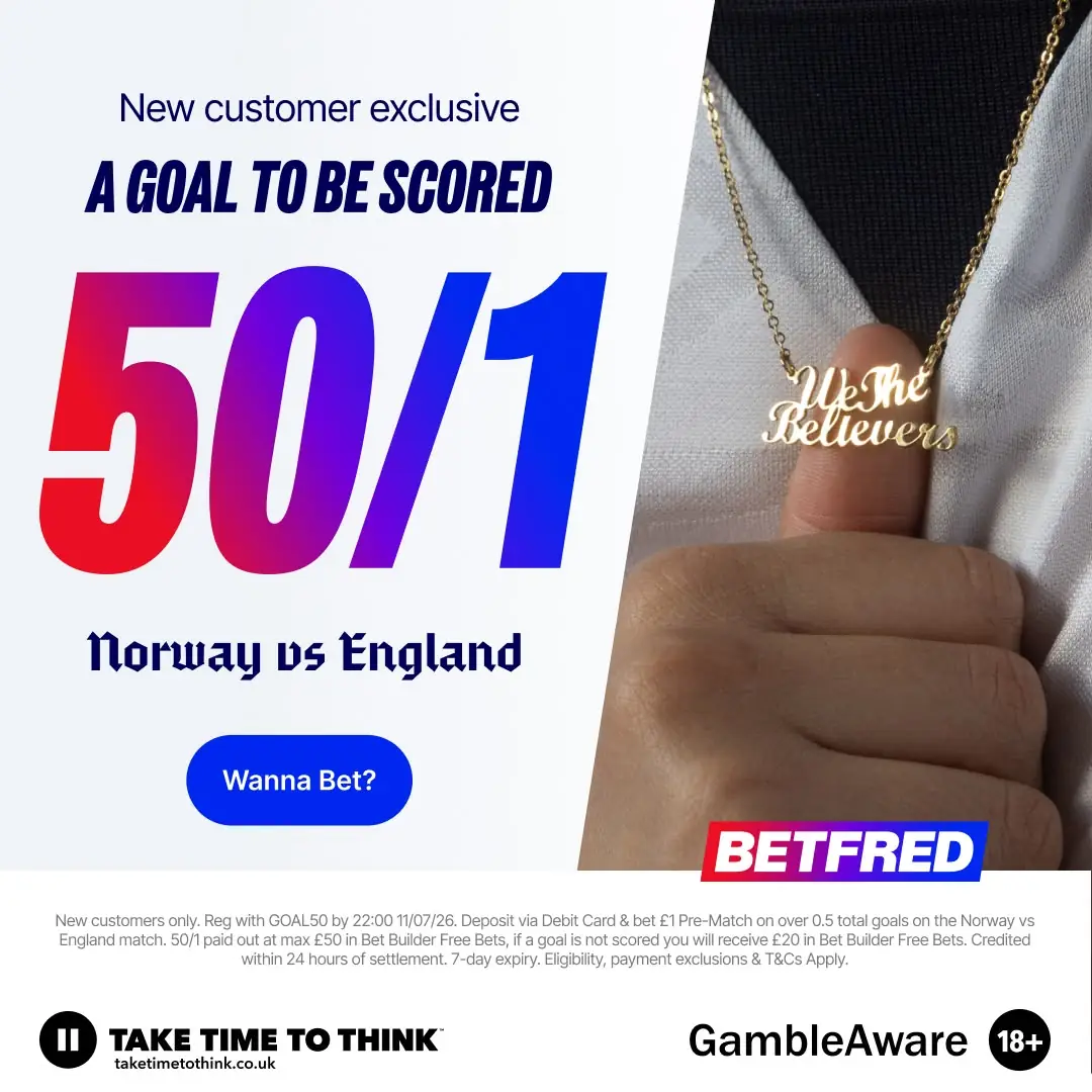 BetFred Sign Up Offer: 50/1 on a goal to be scored Norway vs England